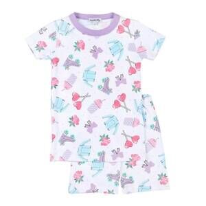 NEW MAGNOLIA BABY girls skating girl short pajamas in white/lilac